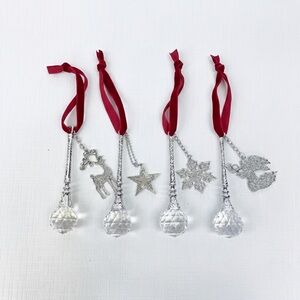 BOWRING Make A Wish 2012 Lead Crystal Silver Filagree Christmas Ornaments Set 4